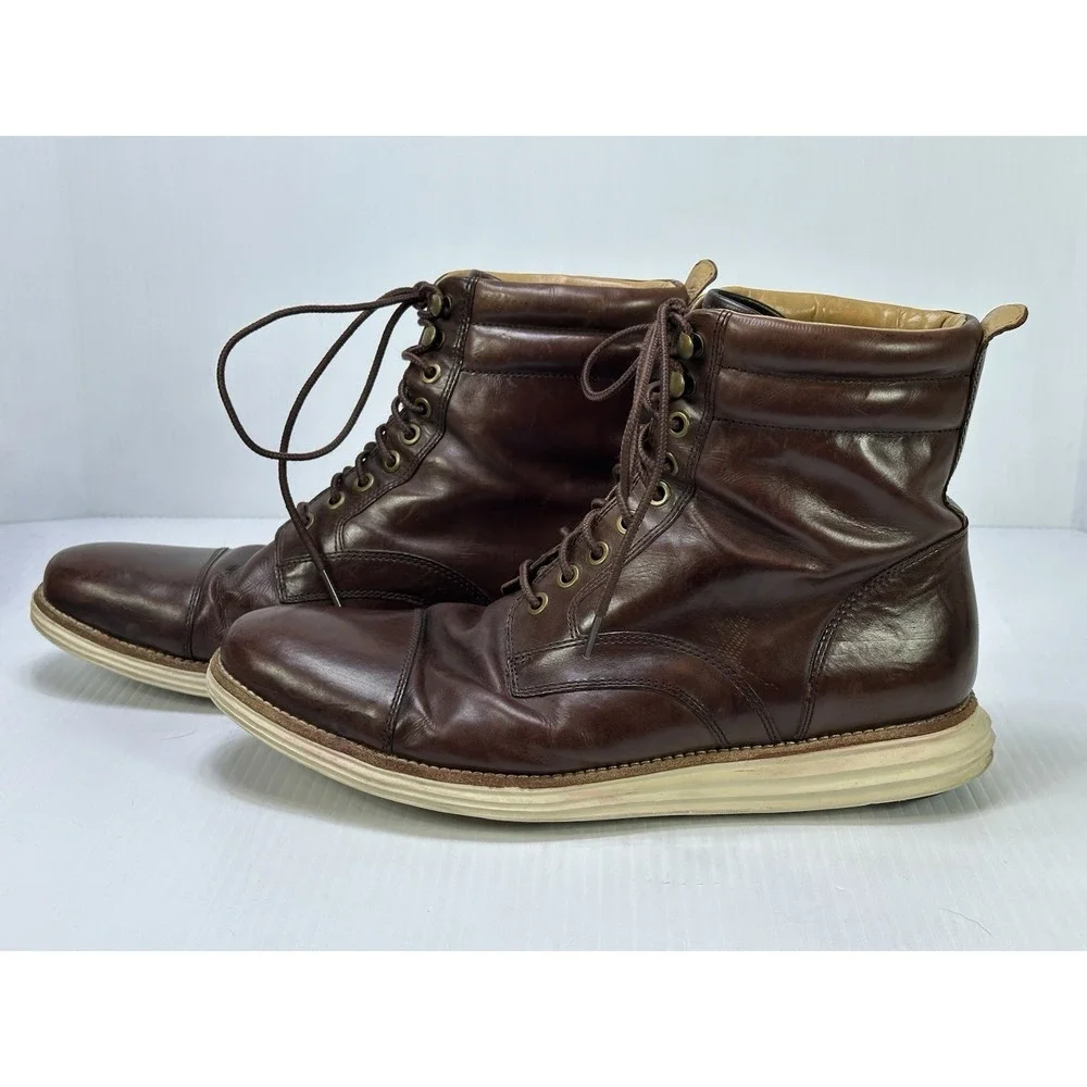 Cole Haan Lunarlon Men's Boots Size 10.5M Brown Lace Up Slip Resistant